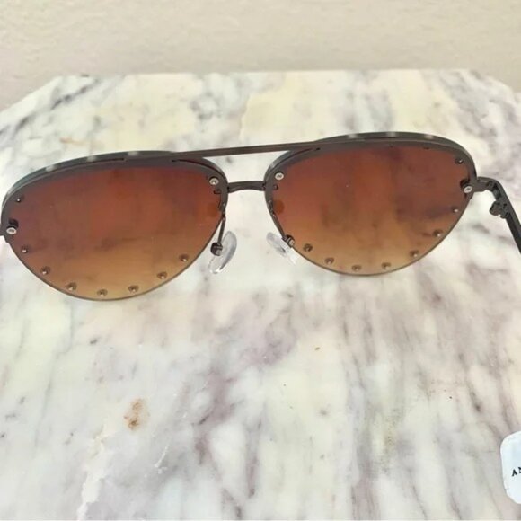 ❤️ ANTHROPOLOGIE x I-SEA Studded Heart Aviator Sunglasses Brown Gradient - Picture 9 of 11